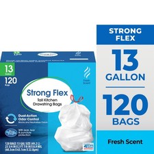 Strong Flex 13-Gallon Drawstring Tall Kitchen Trash Bags, Fresh Scent, 120 Bags