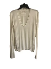 Free People We The Free Nina Large White Deep V Neck Top Tee Shirt BohoChic   h3