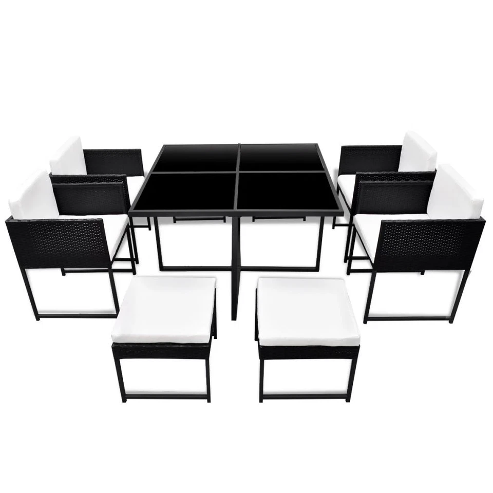 Outdoor Dining Set 9pc Black PE Rattan Powder-Coated Steel Glass 109x109x72cm UK - Image 3 of 4