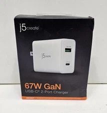 NEW Sealed j5create 67W GaN USB-C 2-Port Charger - JUP2367, Boxes Damaged!