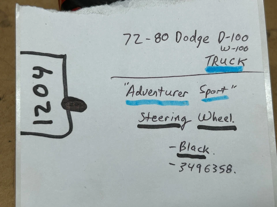 72-80 Dodge D100 W100 Adventurer Sport Truck - Steering Wheel + Horn BLACK oem - Image 2 of 4