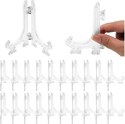 25 Pcs 4 Inch Clear Plastic Easels or Stand/Plate Holders, Displays Pictures/Pho