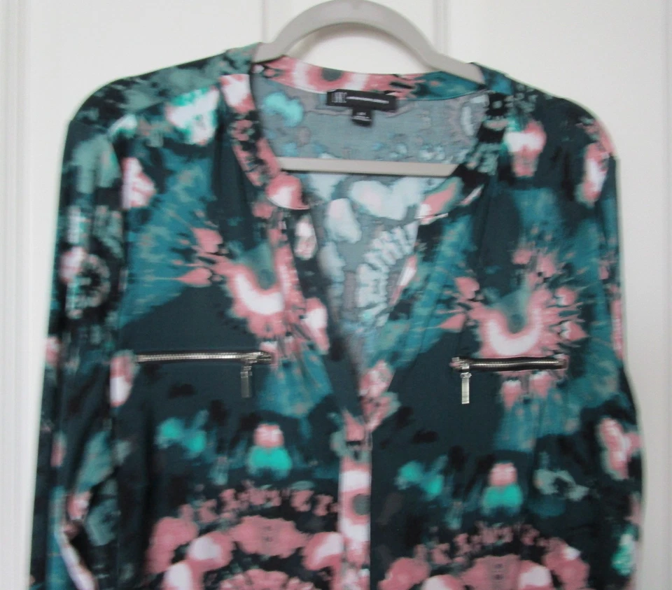 INC International Concepts Mujer Verde Tie Dye Top Cremallera Bolsillos Elastizados 2X Foto 2 de 4