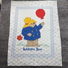 Vintage 80s Paddington Bear Baby Blanket Crib Comforter Handmade Quilted 32x40in