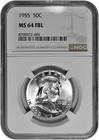 1955 50C Silver Franklin Half Dollar NGC Graded MS 64 FBL White in New Holder