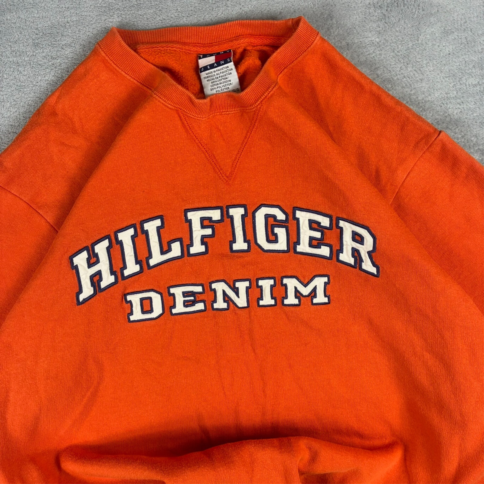 Vintage Tommy Jeans Denim 2000's Y2K Orange Spellout Size Large Sweatshirt image 4