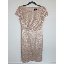 Adrianna Papell Dress Sequins Ruched Bridesmaids Formal Champagne Nude Size 6