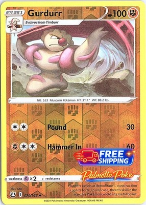 Gurdurr 074/163 Uncommon Battle Styles Pokemon Reverse Holo Near Mint