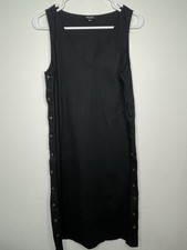 Madewell Linen Cotton V-Neck Midi Dress Sleeveless Button Up Black Size Small