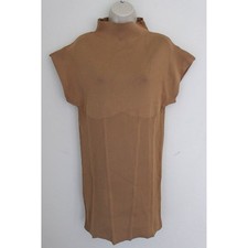 By Anthropologie Mini Dress LP Large Petite Brown Pullover Mock Neck Cap Sleeve