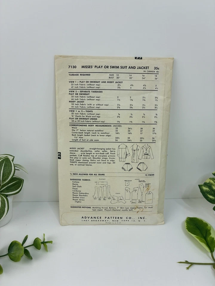 Swim Suit Playsuit Jacket Size 14 Pattern 7130 Coverup Beach Vintage 50s CUT b32 - Image 2 of 2