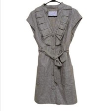 Tabitha Anthropologie S Gray Wool Blend Ruffle Belted Dress