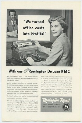 Remington De Luxe KMC Office Costs Turned to Profits 1948 Vintage Ad Remington