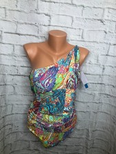 Bleu Rod Beattie One Piece Swimsuit Colorful Paisley Ruched Asymmetric Resort 12
