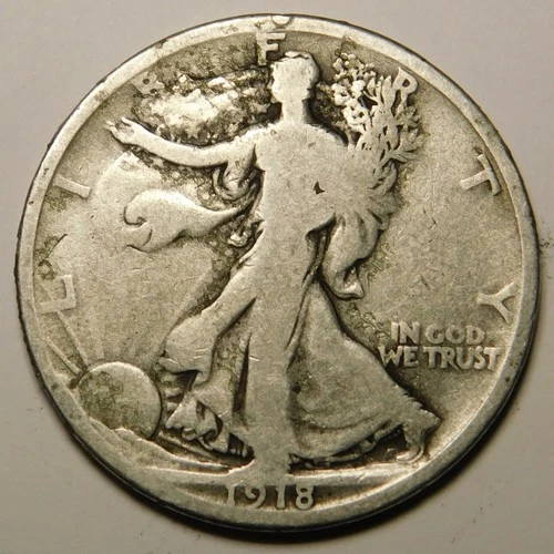 1918-P Walking Liberty Half Dollar 90% Silver G-VG  "As Pictured-Not Cleaned"