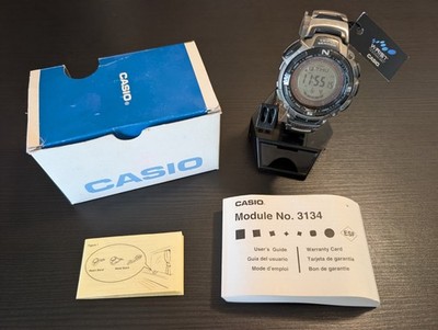 Casio Pathfinder PAW-1500T Solar Wristwatch, Triple Sensor, Tide, Titanium Band