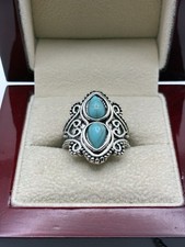 Turquoise Color Gemstone Silver Tone Southwestern Style Ring Size 6