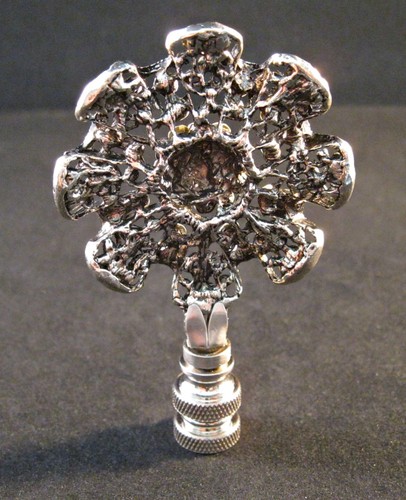 LAMP FINIAL-ANTQ. SILVER LARGE RHINESTONE BLOSSOM LAMP FINIAL-SATIN NICKEL BASE - Bild 7 von 12