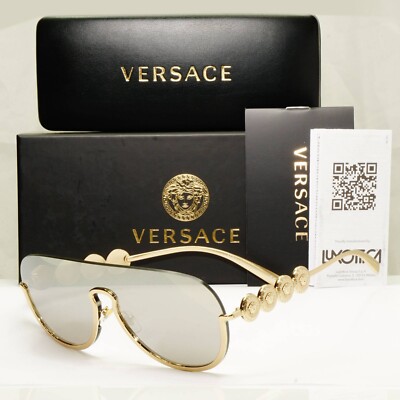 Versace Sonnenbrille gold silber verspiegelt Medusa Shield Unisex MOD VE 2215 1252/6G