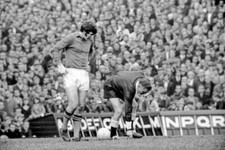 Arsenal v Manchester City Joe Corrigon City goalie points at coins- 1969 Photo