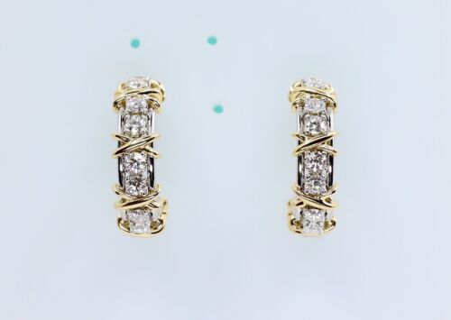 Tiffany &amp; Co Schlumberger Twenty Stone Diamond Hoop Earrings Platinum+Gold W Box