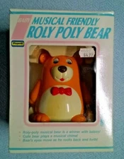 Vintage Baby Musical Friendly Orange/White Roly Poly Bear by Playwell in Box