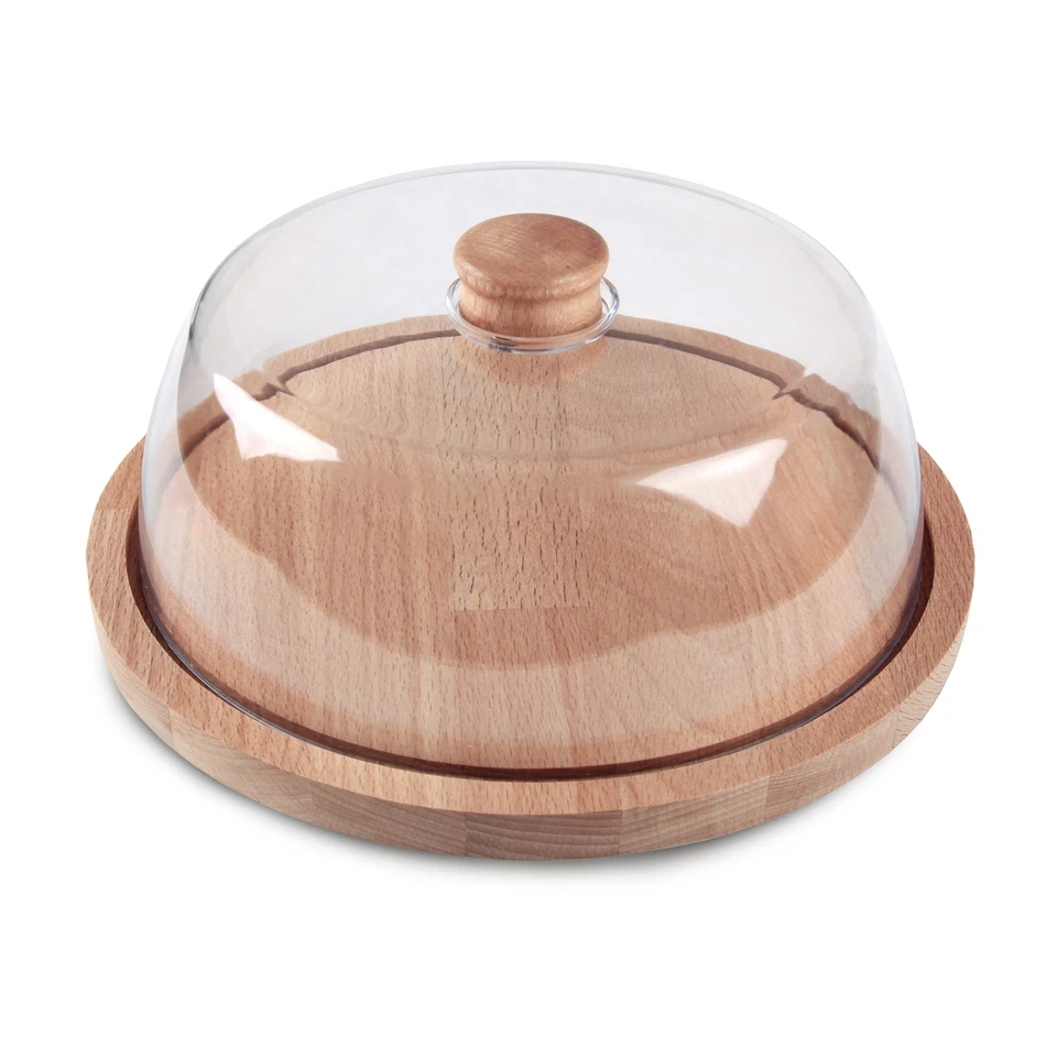Kuchenplatte aus Holz ⌀ 24cm Servier- und Käseplatte mit Abdeckhaube für Speisen - Bild 3 von 4