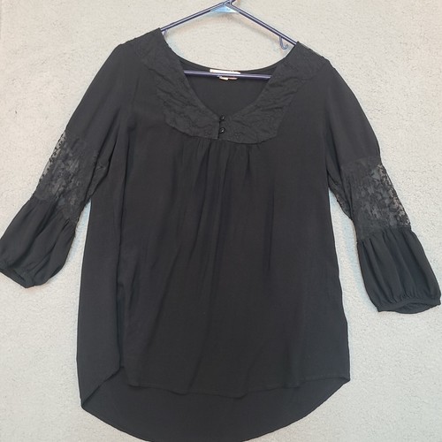 Painted Threads Peasant Top Women’s Size XL Balloon Sleeves Black