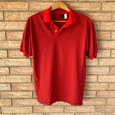 70s JCPenney red navy pinstriped polo shirt athletic slim fit size S/M tagged L