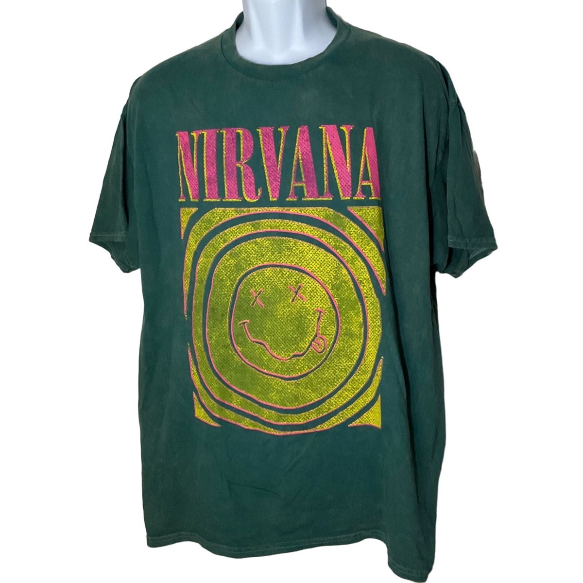 Nirvana Smiley Face Graphic T-Shirt XL Teal Green 100% Cotton 