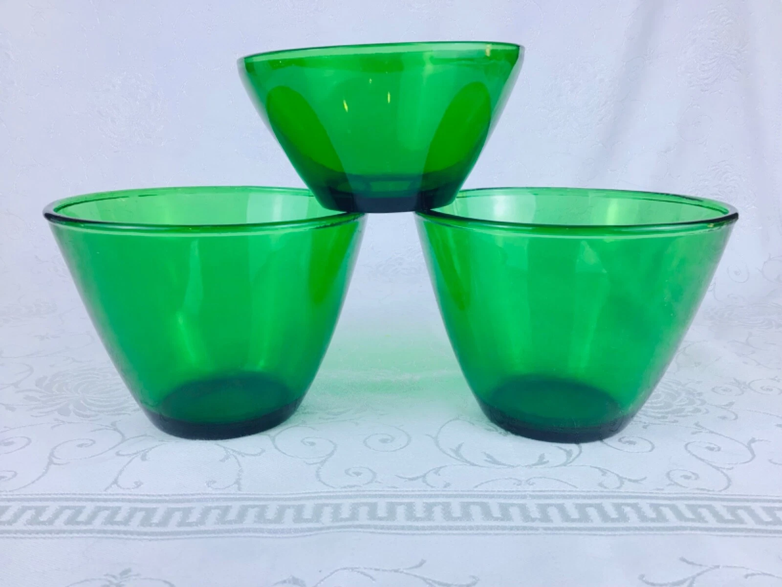 Anchor Hocking Forest Green (3) No-Splash Mixing Bowls 5.5” and 4.75” No Chips