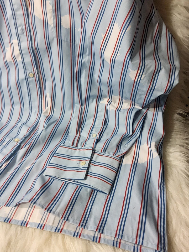 De Colección Y2K PJ Mark Para Hombre Talla 3XL Camisa Azul Manga Pintura Salpicaduras Botón de Trabajo NUEVO Foto 4 de 4