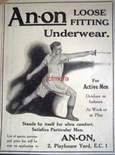 'AN-ON' Sports Loose Fit Underwear Fencing Clothing ADVERT- Small 1921 Print AD