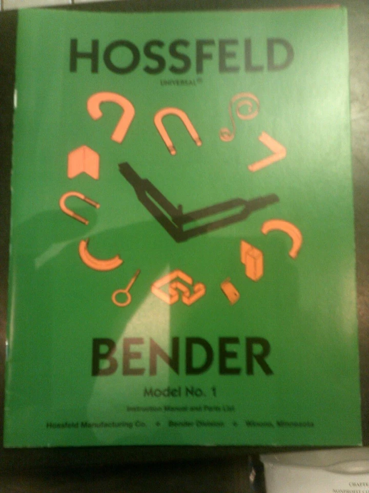 #1 Hossfeld Bender Instruction Owners Manual Universal Pipe Tube Tubing Die NO 1