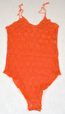 Vintage Mary Quant Bodysuit Size S/M 60s 70s Tangerine Lace Under Snap NIP