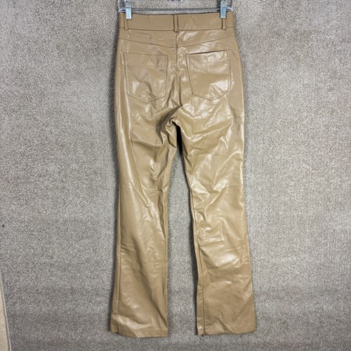 Zara Pants Womens Size Small Khaki High Rise Faux Leather Bootcut Full Length - Picture 9 of 11