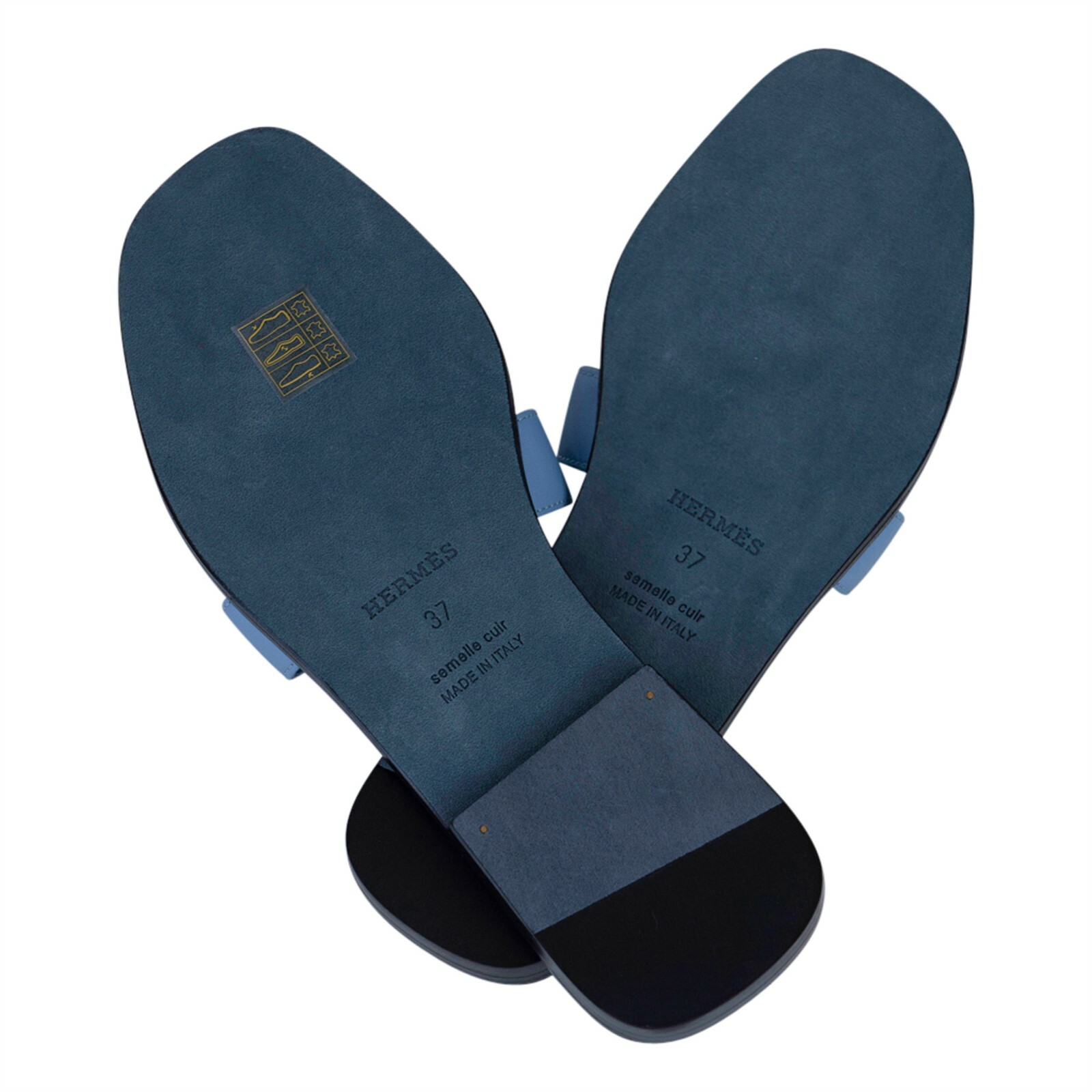 Hermes Oran Sandal Blue Bleuet Leather Size 37 / 7 New w/Box