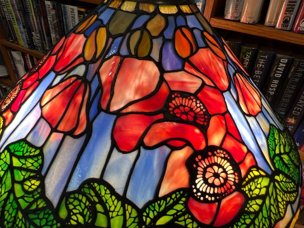 Antique Tiffany Studios Reproduction Red & Pink Poppy Leaded Glass