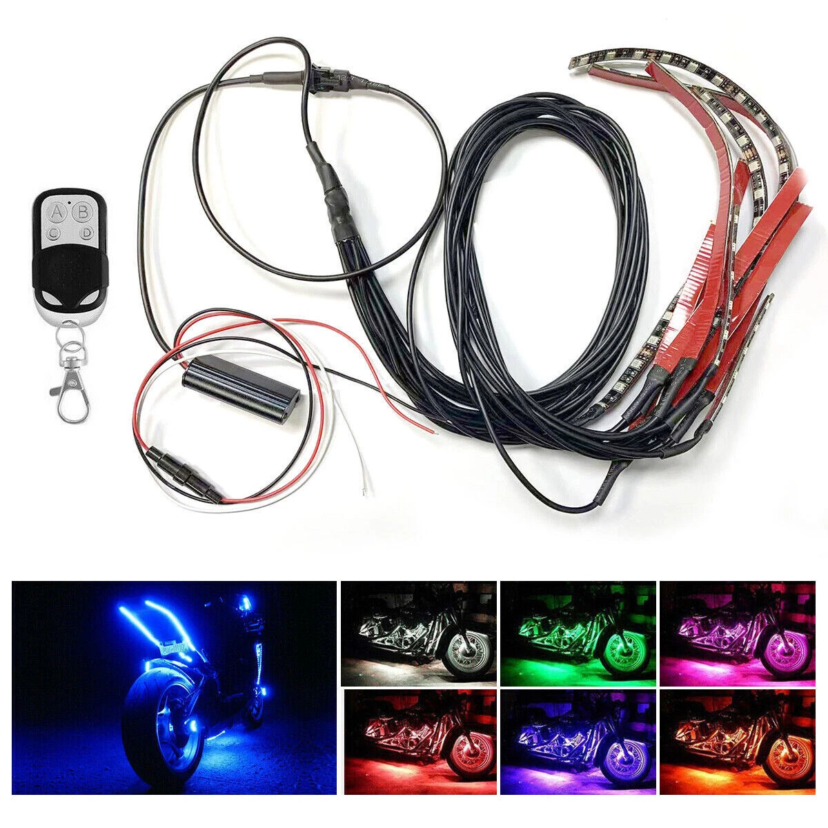 Motorcycle RGB LED Neon Under Glow Lights Strip Kit For Harley Davidson US