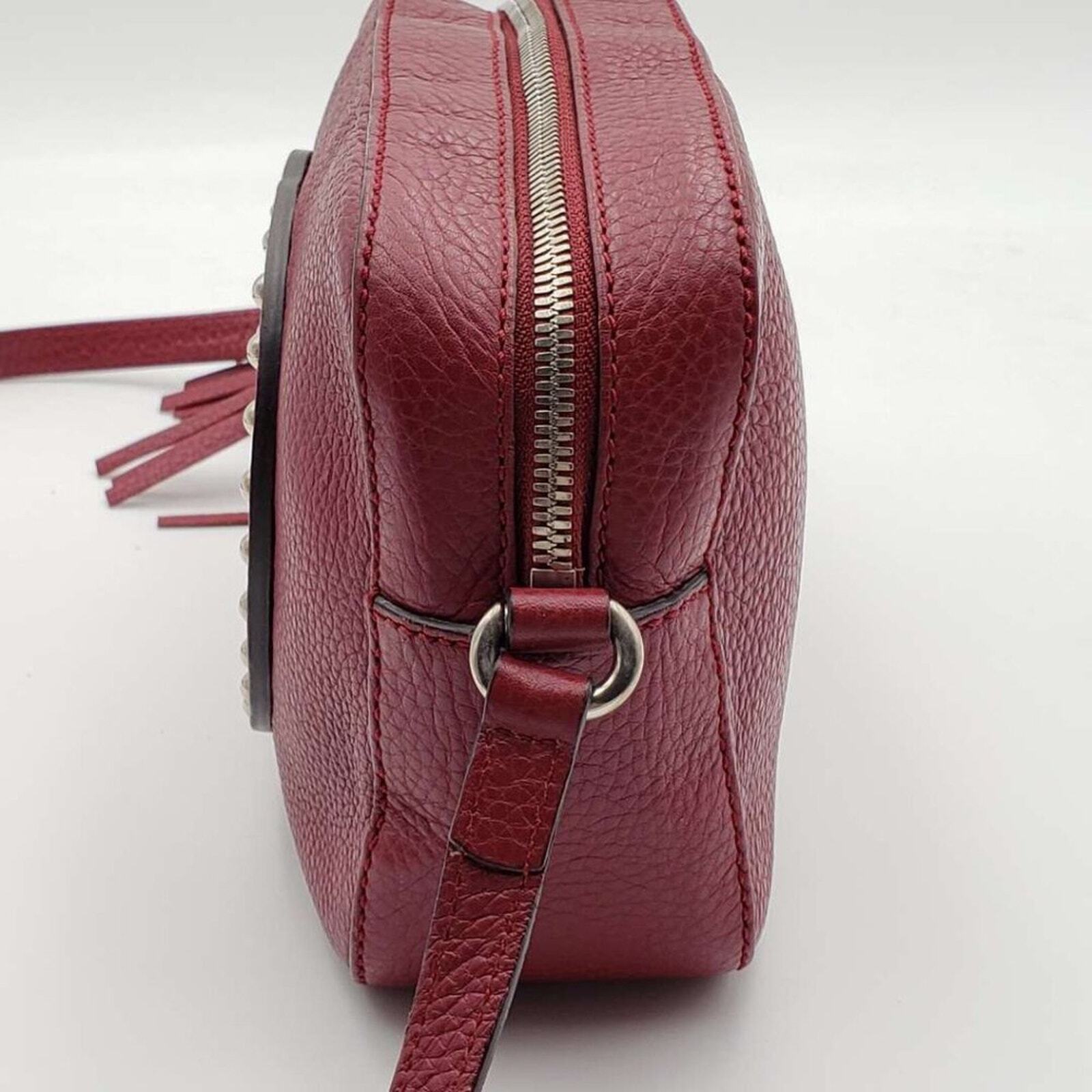 Authentic Gucci Soho Disco Studded Crossbody Bag Red Leather Small Camera Bag image 3