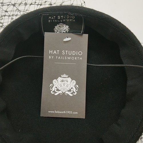 Failsworth Hat Studio BLACK Pillbox Birdcage Veil Fascinator Hat 100% Wool, NWT - Picture 4 of 15