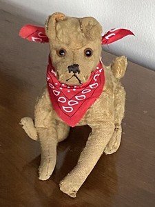 RARE 8” PRE-WAR STEIFF ANTIQUE MOHAIR CUTE DOG TRAILING F BUTTON Fully Jointed!