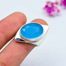 Blue Chalcedony Gemstone 925 Sterling Silver Ring Handmade Jewelry Ring For Gift