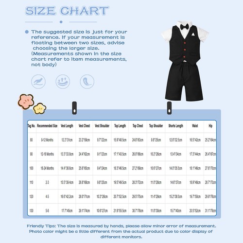 Baby Boys Gentleman Suits Formal Bow Tie Shirt + Shorts + Vest for Wedding Party - Picture 24 of 51