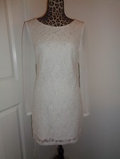 FOREVER 21 Ivory Lace Contrast Long Sleeves Sheath Lined Dress Size M NWT