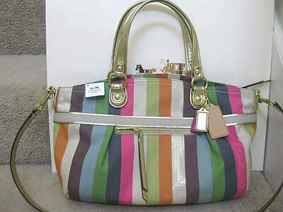 COACH 19026 POPPY LEGACY STRIPE ROCKER SATCHEL BAG Crossbody