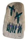 Handcrafted Cedar Wood Plaque With Hand-Painted Hummingbird & Iris Design
