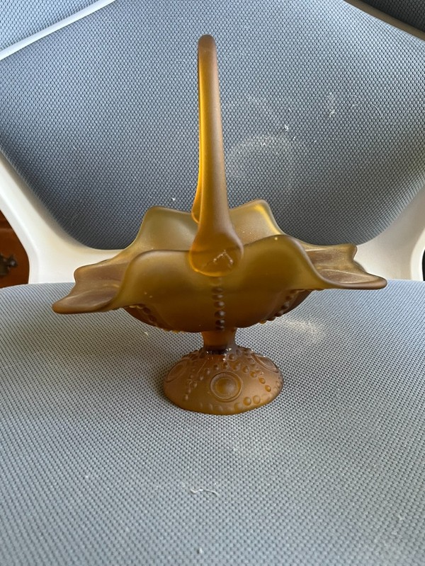 Vintage Amber Satin Glass Basket 