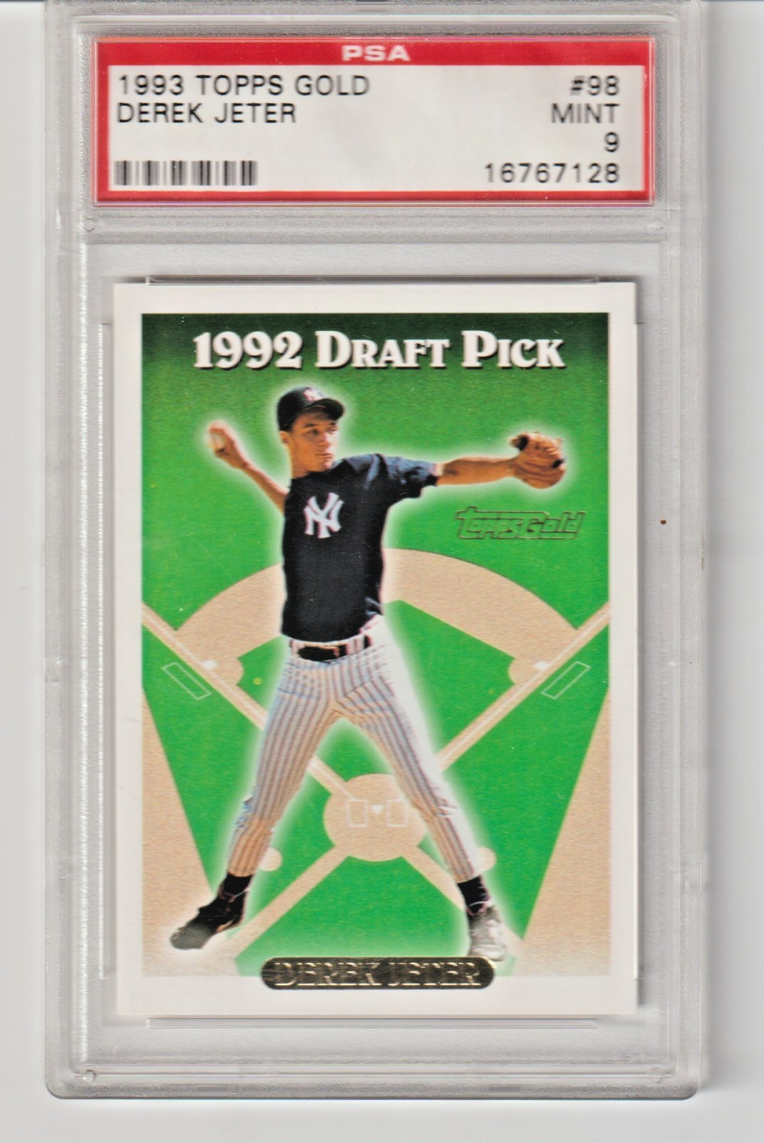 1993 TOPPS GOLD #98 DEREK JETER RC ROOKIE PSA GRADED 9 MINT, ROOKIE