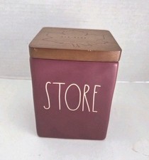 Rae Dunn STORE Canister With Wooden Lid Square Burgundy Bathroom Collection